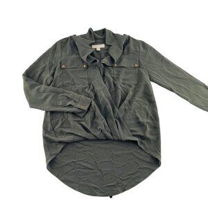 Michael‎ Michael Kors Womens Olive Green Blouse With Gold Button Accents Size S